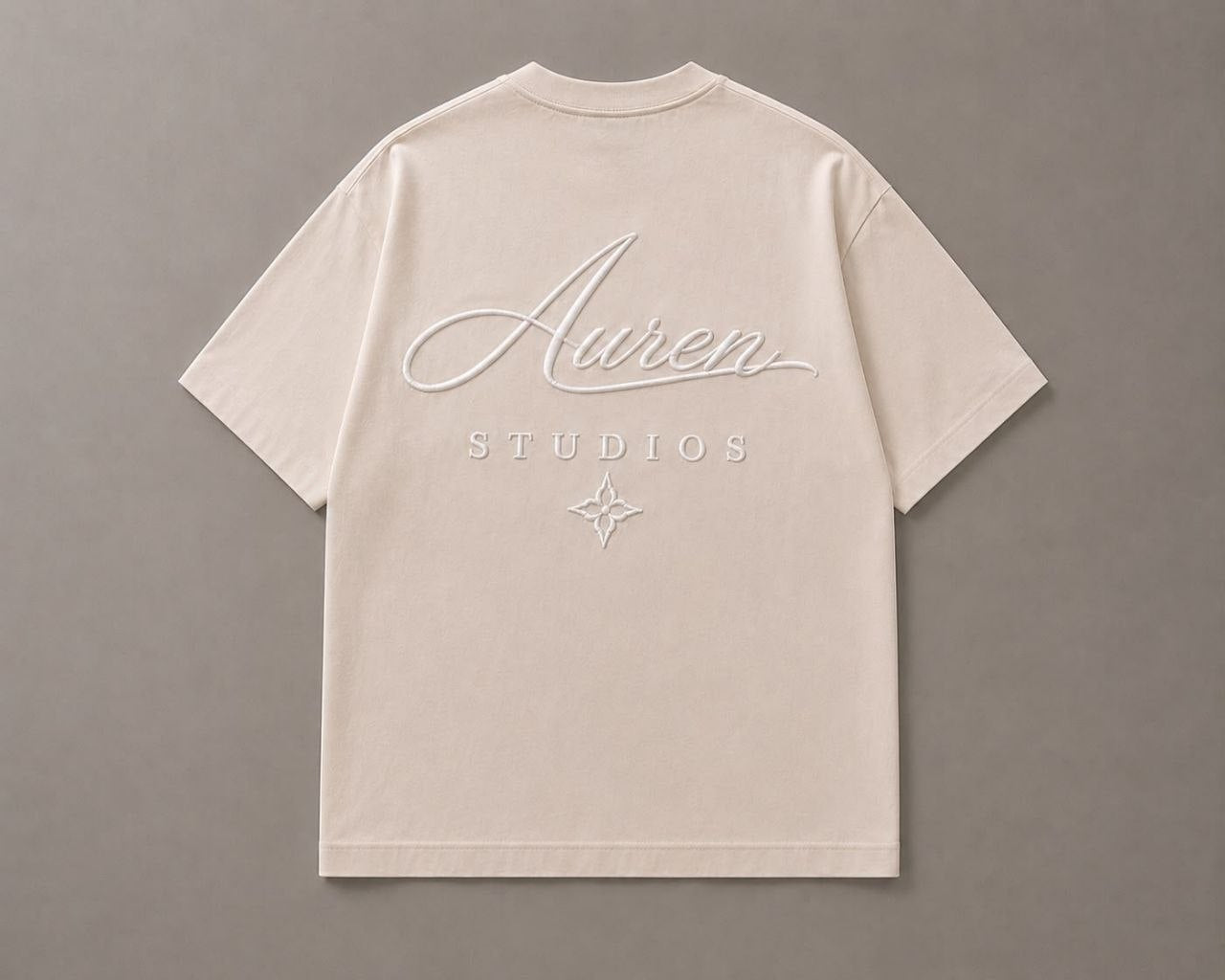 Premium Cream Oversized Embroidered T-Shirt (AUREN STUDIOS)