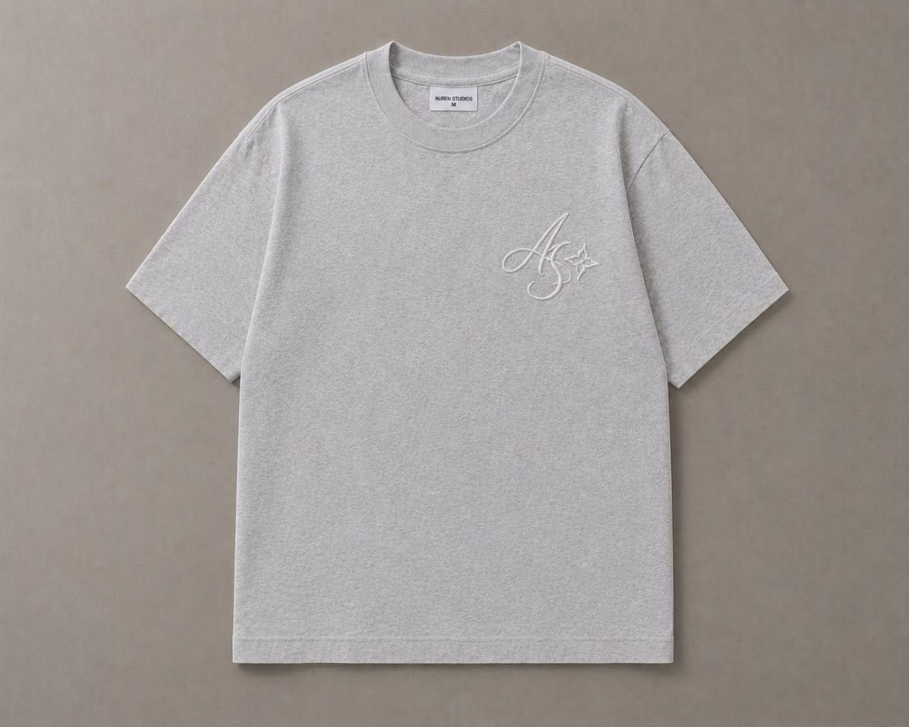 Premium Heather Grey Oversized Embroidered T-Shirt (AUREN STUDIOS)