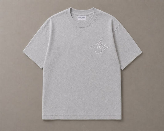 Premium Heather Grey Oversized Embroidered T-Shirt (AUREN STUDIOS)