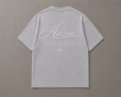 Premium Heather Grey Oversized Embroidered T-Shirt (AUREN STUDIOS)