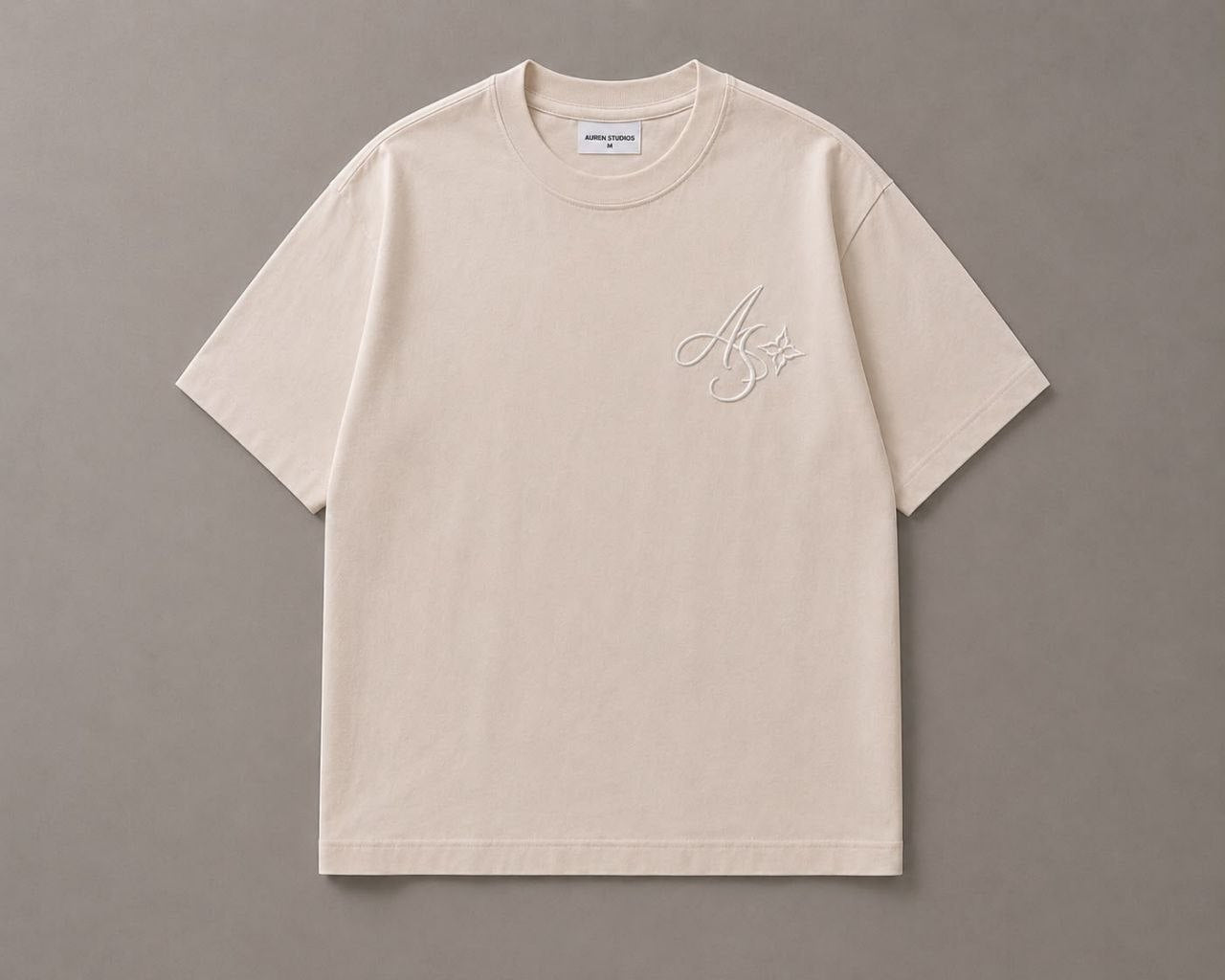 Premium Cream Oversized Embroidered T-Shirt (AUREN STUDIOS)