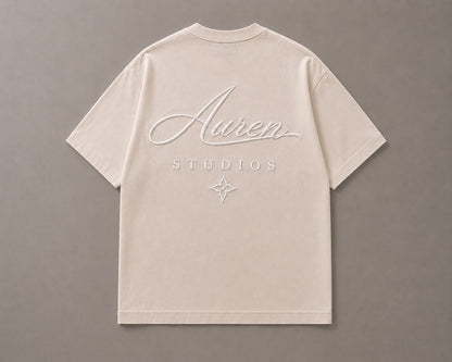 Premium Cream Oversized Embroidered T-Shirt (AUREN STUDIOS)