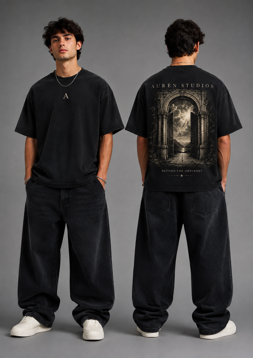 Vintage Washed Graphic Oversized T-Shirt (AUREN STUDIOS)