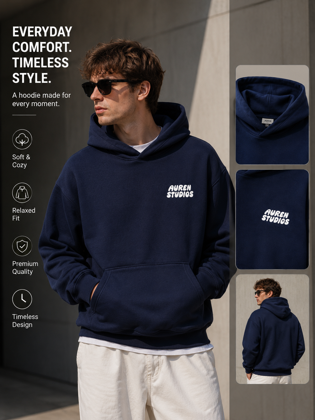 Premium Navy Blue Oversized Hoodie (AUREN STUDIOS)