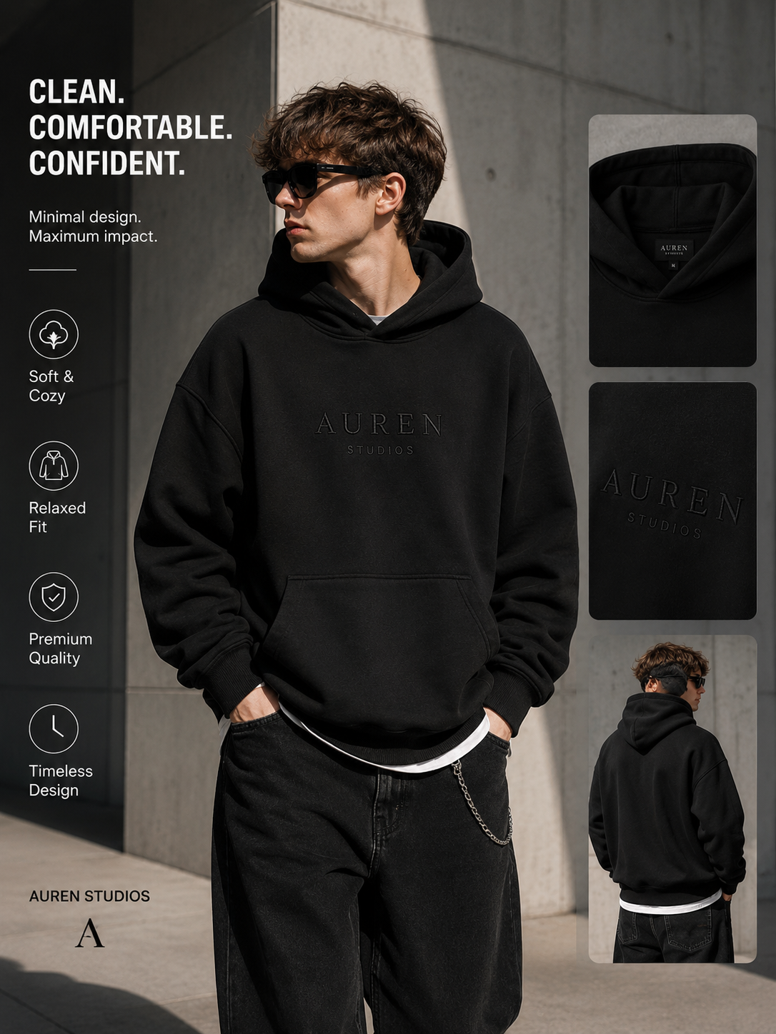 Premium Heavyweight Black Hoodie (AUREN STUDIOS)